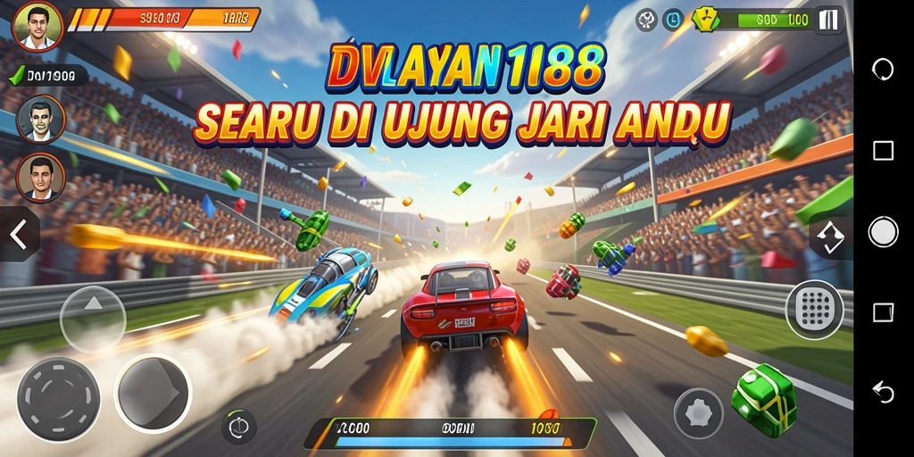 Tangkapan layar gameplay yang menampilkan aksi balapan seru di DV188.