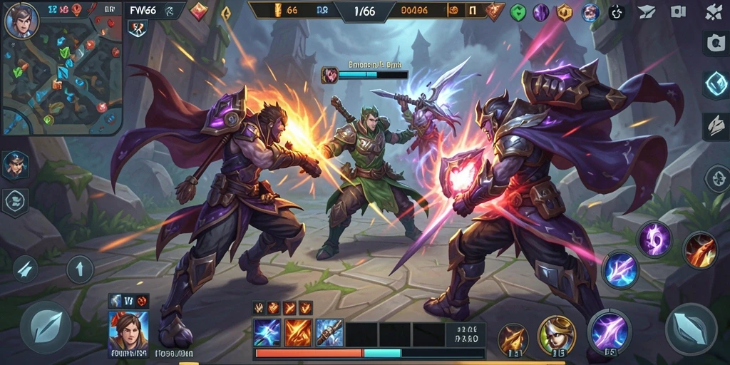 Tampilan gameplay MOBA yang intens dan seru di FW66.