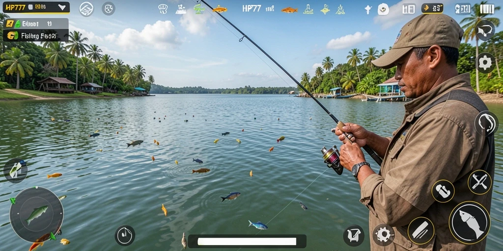 Tampilan screenshot gameplay HP777 dengan aksi seru memancing.