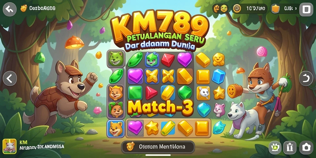 Screenshot gameplay KM789 menampilkan aksi seru dalam mencocokkan item Match-3.