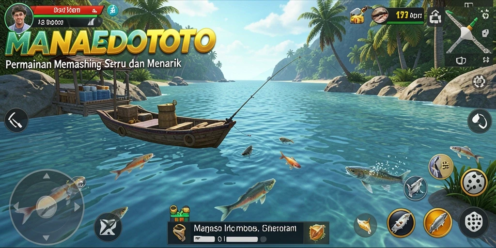 Tampilan gameplay MANADOTOTO dengan pengalaman memancing yang memukau.