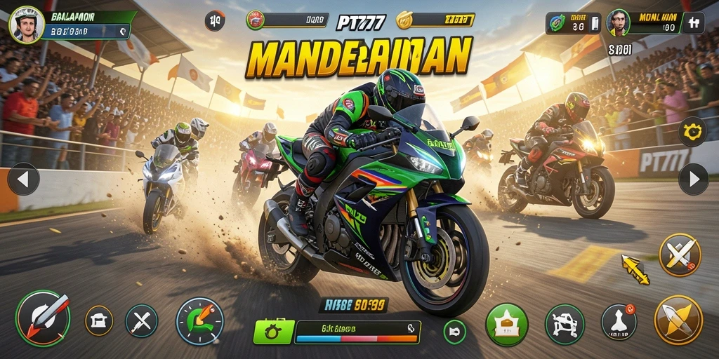 Tampilan gameplay PT777 yang menegangkan dalam balapan motor.