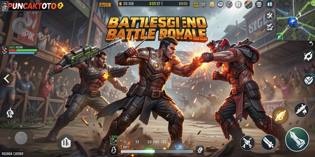 Tangkapan layar PUNCAKTOTO menampilkan aksi mendebarkan dalam pertarungan Battle Royale.