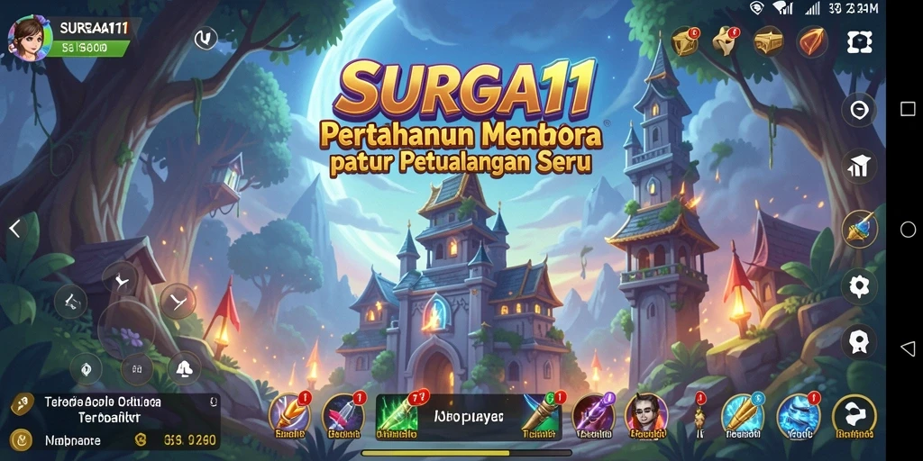 Tangkapan layar gameplay SURGA11 menampilkan pertempuran menara yang mendebarkan.