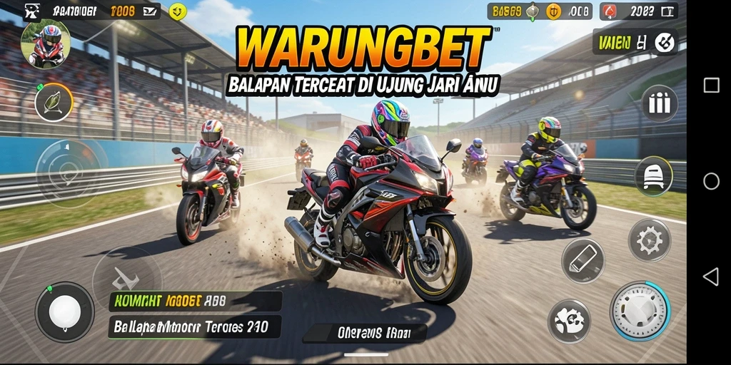 Tampilan gameplay balapan motor yang mendebarkan dan seru di WARUNGBET.