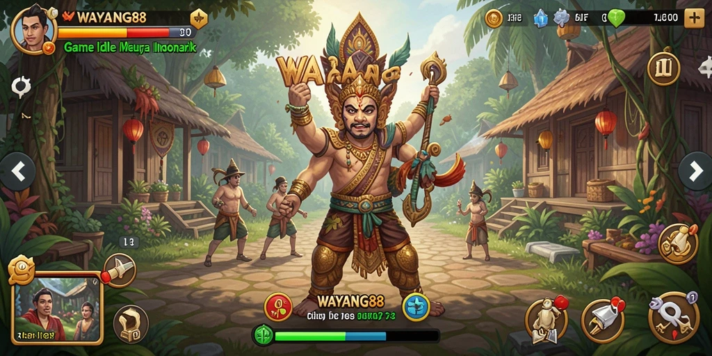 Tangkapan layar game WAYANG88 menampilkan karakter wayang yang beraksi di dunia Idle.